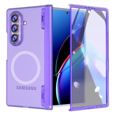 Imagem de muitq Capa para Samsung Galaxy Z Fold 7 com proteção de dobradiça e protetor de tela de vidro temperado, capa magnética à prova de choque de corpo inteiro (roxa)