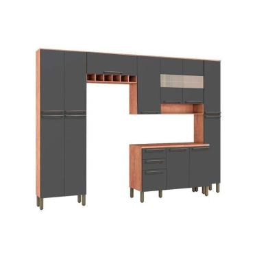 Imagem de Cozinha Modulada Completa 5pçs 2 Armários 1 Balcão 2 Paneleiros C5P04 Castanho/Chumbo Ronipa