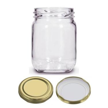Imagem de Kit 10 unidades - Pote de Vidro Redondo Conserva 200ml - Tampas Douradas