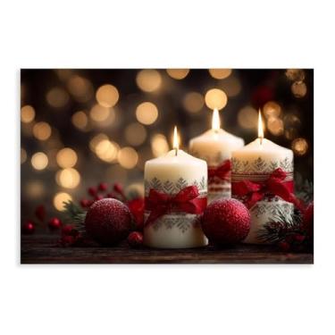 Imagem de UZWGG 1 peça de velas vintage sem moldura laço vermelho impressão em tela velas natalinas pintura estética festiva impressão arte para decoração de casa e pendurar quadro de Natal rolo de tela 24 x 36