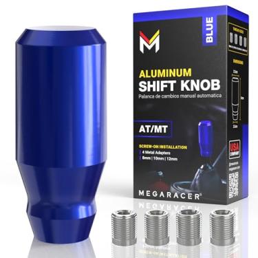 Imagem de Botão de câmbio azul premium - Estilo JDM legal, serve 4/5/6 velocidades manual e transmissão automática sem botão, botão de câmbio de alavanca de engrenagem de alumínio, inclui 4 adaptadores