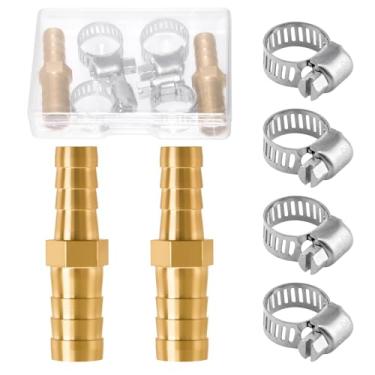 Imagem de LEONTOOL Pacote com 2 redutores de farpa de mangueira, redutor de farpa de mangueira de latão de 5/40.6 cm a 3/20.3 cm com 4 braçadeiras de mangueiras, União redutora de emenda de encaixe, adaptador