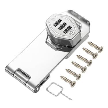 Imagem de PATIKIL Fechadura de combinação de armário sem chave, 10 cm, liga de zinco, 3 dígitos, botão de torção, trava de ferrolho para armários, armário, gaveta, armário de cozinha ao ar livre, prata