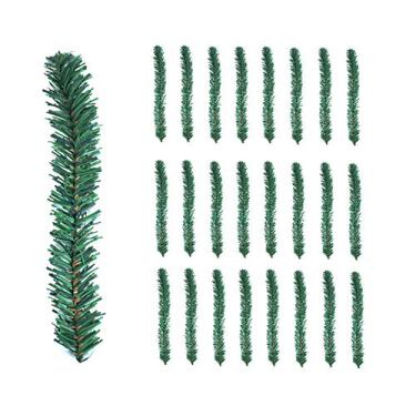 Imagem de 24 peças de laços de guirlanda de Natal Agulhas de pinheiro artificial de fábrica de ramos de árvore de Natal com fio de pinheiro sintético Greenery Hastes de 30,48 cm x 4,14 cm em verde para decoração de Natal, artesanato de presente