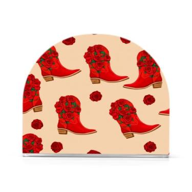 Imagem de xigua Botas de cowboy rosa vermelha suporte de guardanapo de acrílico, porta-guardanapos para mesas cozinha restaurante decoração de casa, suporte decorativo moderno para guardanapos de coquetel de