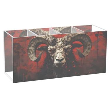 Imagem de CEBUGI Porta-lápis de acrílico transparente com 4 compartimentos, cabra com olhos vermelhos, suporte de pincel de maquiagem para escritório em casa