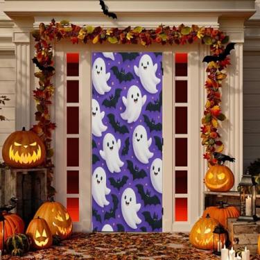 Imagem de Wassud Decoração de capa de porta de desenho animado Boo-boos e morcegos faixa interna externa decoração de casa de varanda grande decoração de porta da frente 96 x 98 polegadas