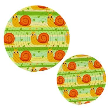 Imagem de Wassud Trivet de caracóis de desenho animado para pratos quentes, suportes redondos de algodão, almofadas quentes, porta-copos elegantes, decoração de cozinha e acessórios, 2 peças