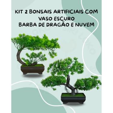 Imagem de Genérico, Kit 2 Bonsais Artificiais Orientais – Nuvem e Barba de Dragão em Vaso Escuro Realismo Natural