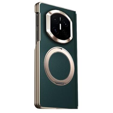 Imagem de FWYANZH Capa de couro genuíno para Huawei Mate X7, suporte de anel magnético giratório, proteção da lente da câmera, dobradiça galvanizada à prova de choque, verde, Mate X7
