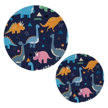 Imagem de Wassud Trivet de dinossauros de desenho animado para pratos quentes, suportes redondos de algodão, almofadas quentes, porta-copos elegantes, decoração de cozinha e acessórios, 2 peças