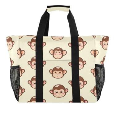 Imagem de Wassud Sacos de mercearia reutilizáveis de desenho animado Monkeys grande bolsa organizadora de lona impermeável para praia, piquenique, lavanderia, viagem