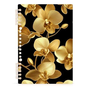 Imagem de Burbuja Caderno de flores de orquídeas douradas, papel pautado universitário A5 com 60 folhas, caderno de anotações para diário, escritório, 1 pacote