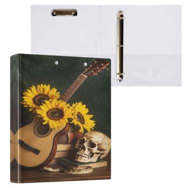Imagem de STAYTOP Organizador de fichário redondo de caveira de girassol com 3 anéis com prancheta (carta A4), fichário fofo para material de escritório escolar