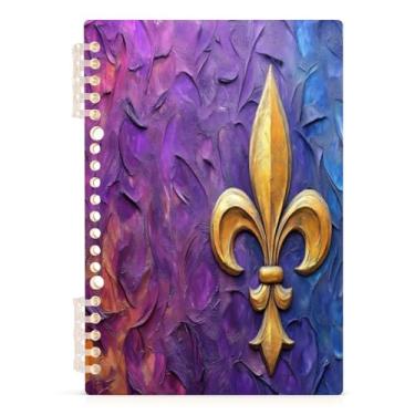 Imagem de Burbuja Caderno de carnaval flor-de-lis, papel pautado universitário A5 com 60 folhas, fichário para escritório, 1 pacote