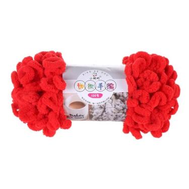 Imagem de 1 novelo de fio macio 100% poliéster com laço inchado vermelho crochê fofo tricô fio grosso 7 x 2,5 mm para artesanato de tricô feito à mão DIY