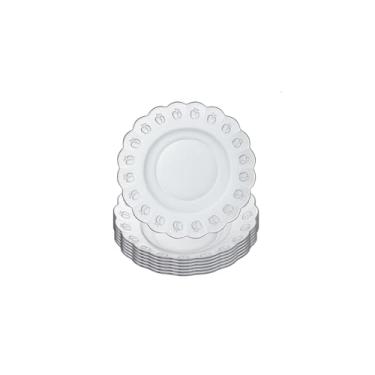 Imagem de Conjunto 6 Pratos Fundos em Vidro Transparente, 22cm Diâmetro, Design Clássico com Relevo, Alta Resistência