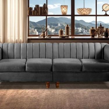 Imagem de Sofá 4 Lugares Decoração Retrô Clássico Realeza Chesterfield - BELLA D