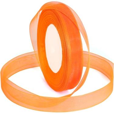 Imagem de Fita laranja para embrulho de presente, 5/20.3 cm 50 jardas fita de malha de tecido chiffon de organza transparente para o dia das mães, buquê de flores, casamento, artesanato, decoração de Natal