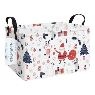 Imagem de LANGYASHAN Cesta retangular de armazenamento de Papai Noel de Natal com alças para organizar casa, cozinha, meninos e meninas, brinquedos, escritório, armário, prateleira, cestas (Papai Noel)