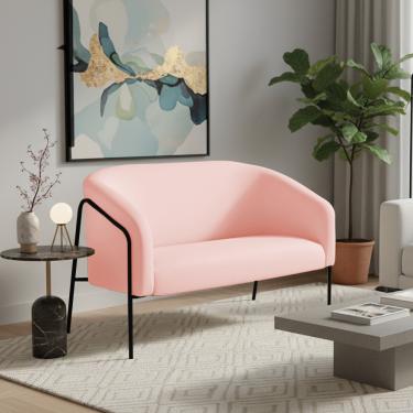 Imagem de Sofá 2 Lugares Namoradeira Stella Base Industrial Alta Preta Suede Rosa Bebê D03 - D'Rossi