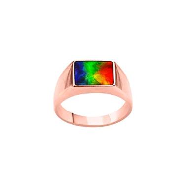 Imagem de Designed by Ellen Ammolite Anel masculino de amolite natural grau AAA 3 cores em ouro 14k, Metal, Ammolita