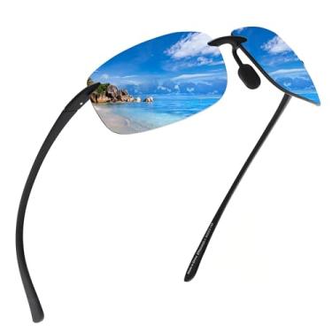 Imagem de JIM HALO Óculos de sol esportivos para homens e mulheres TR90 armação sem aro para corrida, pesca, ciclismo, condução, Azul espelhado não polarizado, One Size