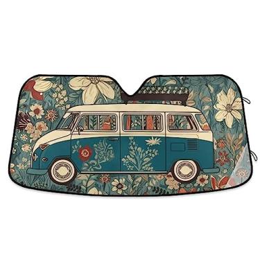 Imagem de Impressão de primavera margarida retrô ônibus janela de carro persianas para-brisas dianteiro, capa de para-brisa solar, para para-brisas de carro, acessórios de resfriamento de carro
