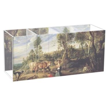 Imagem de TSENQUE Lindo porta-canetas de mesa, arte de Peter Paul Rubens, pintura de campo, paisagem, acrílico, porta-lápis, copo de arte, artesanato, personalizado, estética, decoração de escritório