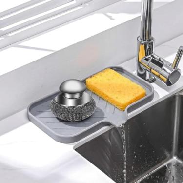 Imagem de Saboneteira de silicone com bico de drenagem - organizador de pia de banheiro e cozinha para sabonete, esponja, escova, garrafas e copos, bandeja antiderrapante, design de secagem rápida, 24 cm x 15