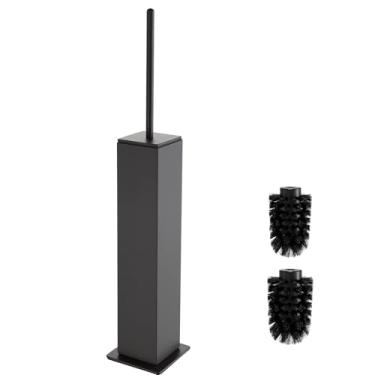 Imagem de Escova e suporte de vaso sanitário montados na parede, alumínio cinza com 2 cabeças substituíveis, escova de vaso sanitário de banheiro, furadeira ou suporte adesivo 3M, forro removível e protetor