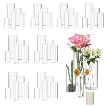 Imagem de Mavora Max Pacote com 45 vasos cilíndricos de vidro para centros de mesa, vasos de vidro de flores transparentes para decorações de casamento, vela flutuante de furacão, suporte para mesa de centro de