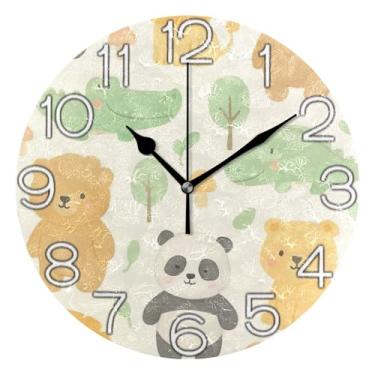 Imagem de GAIGEO Relógio de parede analógico decorativo estético silencioso sem tique-taque relógio de cozinha de escritório, decoração de parede moderna para sala de estar, animais fofos leão panda urso, 25 cm