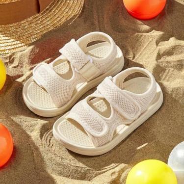 Imagem de Sandálias infantis de malha respirável – sola antiderrapante macia sapatos de praia de verão para bebês meninos e meninas – Alças duplas ajustáveis leves para primeiros caminhantes, Bege, 8.5 Toddler