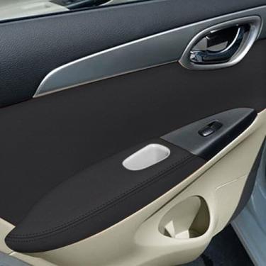 Imagem de faccaibbg Capa de painel de apoio de braço de porta para Nissan Sentra 2013-2019, apoio de braço interior de carro de couro de microfibra, acabamento de capa de couro para acessórios Sentra 2013 2014