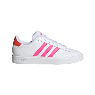 Imagem de adidas Grand Court 2.0 Tênis feminino, Calçado branco/rosa lúcido/vermelho brilhante, 11