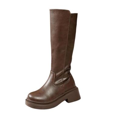 Imagem de Sandálias femininas de primavera verão com plataforma de bico fechado e salto grosso, cabeça redonda, casual, uso ao ar livre, uso interno, Caqui, 36