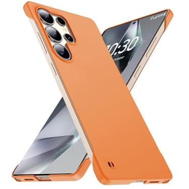 Imagem de GRECAZO Capa fina sem bordas para Samsung Galaxy S25 Ultra 17.5 cm (2025) ultrafina leve sem moldura fosca rígida PC capa com anel de puxar minimalista corda antiderrapante - laranja