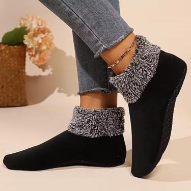 Imagem de Meias térmicas felpudas para mulheres, grossas, quentes, antiderrapantes, com punho alto, tapete de pelúcia, para uso interno, inverno, uso doméstico