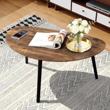 Imagem de WDSHIYI Mesa de centro oval pequena de madeira expresso, mesas de centro modernas, de meados do século, exclusiva, retrô, decoração de casa de fazenda, sofá rústico para sala de estar 86 cm x 48 cm x