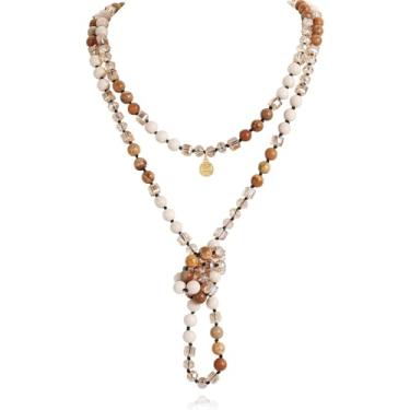 Imagem de Firstmeet Colar de contas longo brilhante de alta qualidade com pedras naturais e contas de vidro feito à mão para mulheres, Pedra, Sem Pedra Preciosa