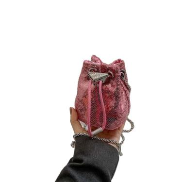 Imagem de Bolsa de moedas com strass portátil de nylon com glitter, bolsa casual para celular, rosa