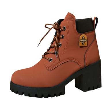 Imagem de Botas femininas com detalhe de metal, salto grosso, plataforma, cano baixo, para outono e inverno, calçados casuais de cano médio, Laranja, 36