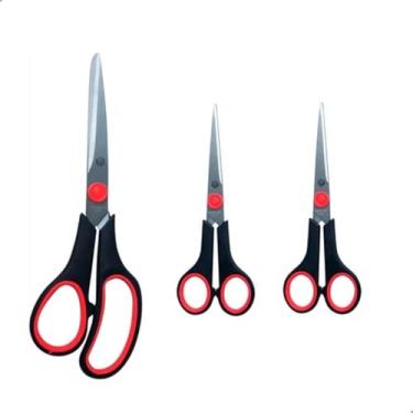 Imagem de Kit 3 Tesouras Multiuso – Lâminas de Aço Inox | Cabos Ergonômicos Antiderrapantes | Para Escritório, Cozinha, Artesanato e Uso Geral