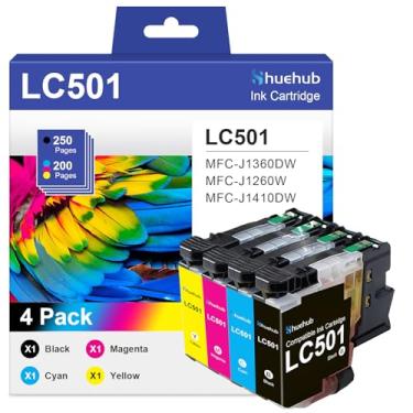 Imagem de Cartucho de tinta de rendimento padrão LC501 para Brother LC501 LC501XL LC 501 LC501BK LC501C LC501M LC501Y cartucho de tinta para impressora MFC-J1360DW MFC-J1260W MFC-J1410DW, pacote com 4