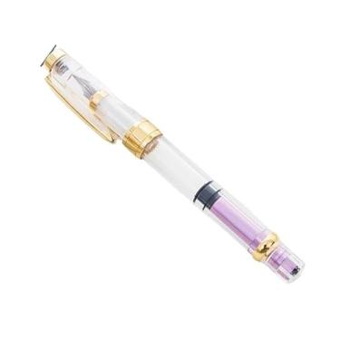 Imagem de MGTCAR Caneta-tinteiro F Nib 0,5 mm EF Nib 0,38 mm para escolher 1 peça/lote canetas de tinta de cor transparente para escrever material de escritório escolar (clipe dourado rosa, F)