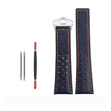 Imagem de XMKT Pulseira de relógio de couro de bezerro genuíno de 22 mm para TAG para pulseira HEUER MONACO CARRERA Pulseira de couro de qualidade (azul laranja prata)