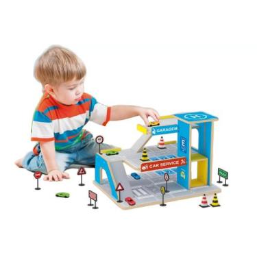 Imagem de Pista de carrinho infantil de madeira Garagem para carrinhos hot wheel