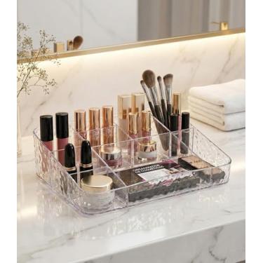 Imagem de Amarme - Organizador Multiuso 4-8 Divisões Porta Maquiagem, Cosméticos, Bijuterias e Acessórios – Caixa Organizadora Compacta e Resistente para Penteadeira, Banheiro (Grande)