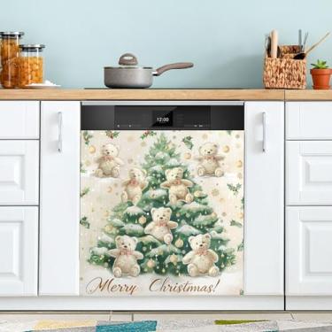 Imagem de xigua Capa magnética para lava-louças de urso de pelúcia, adesivos magnéticos decorativos antiarranhões para painel de geladeira e lava-louças, decoração personalizada de cozinha doméstica 58 x 66 cm